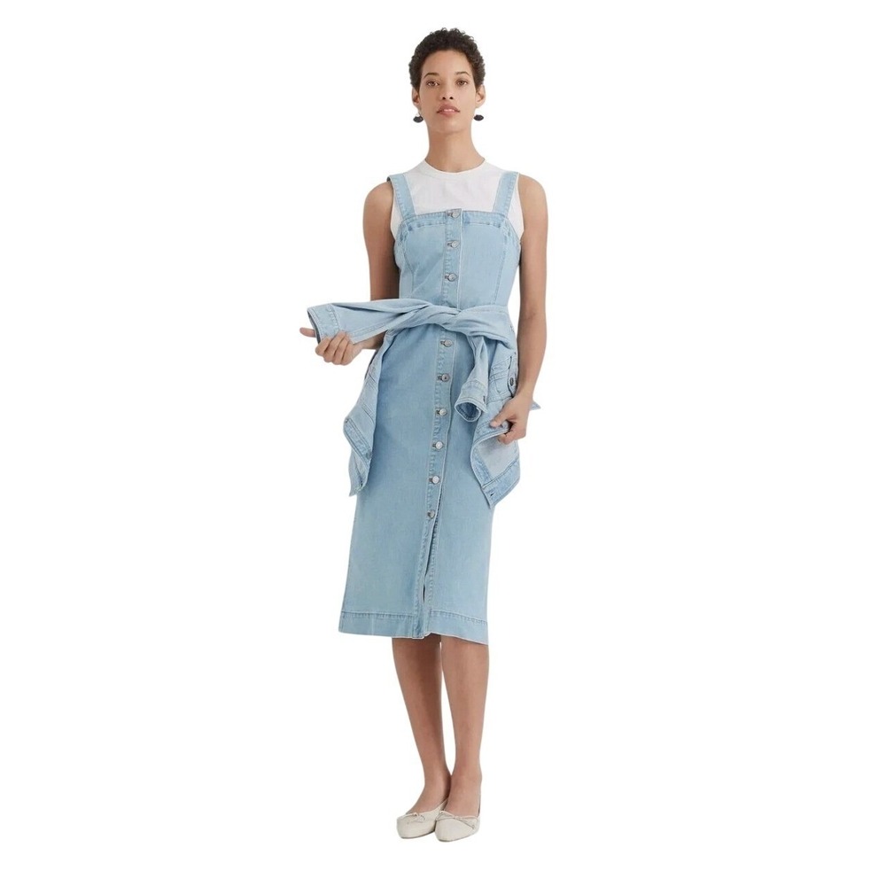Club Monaco Archival Denim A-Line Button Down Midi‎ Dress Blue 00